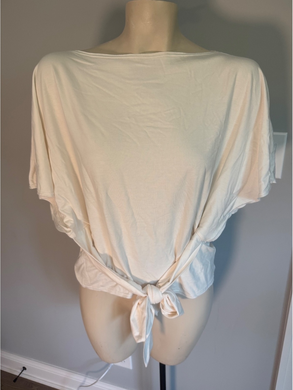 Reformation Women's Cream Jersey Top with Front Tie